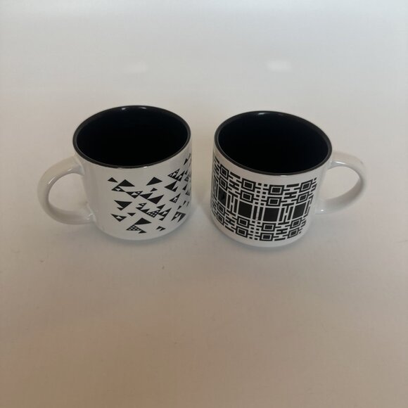 Two Frank Lloyd Wright Foundation Demitasse Coffee Cups 4oz Black White Geo MCM - Picture 3 of 11